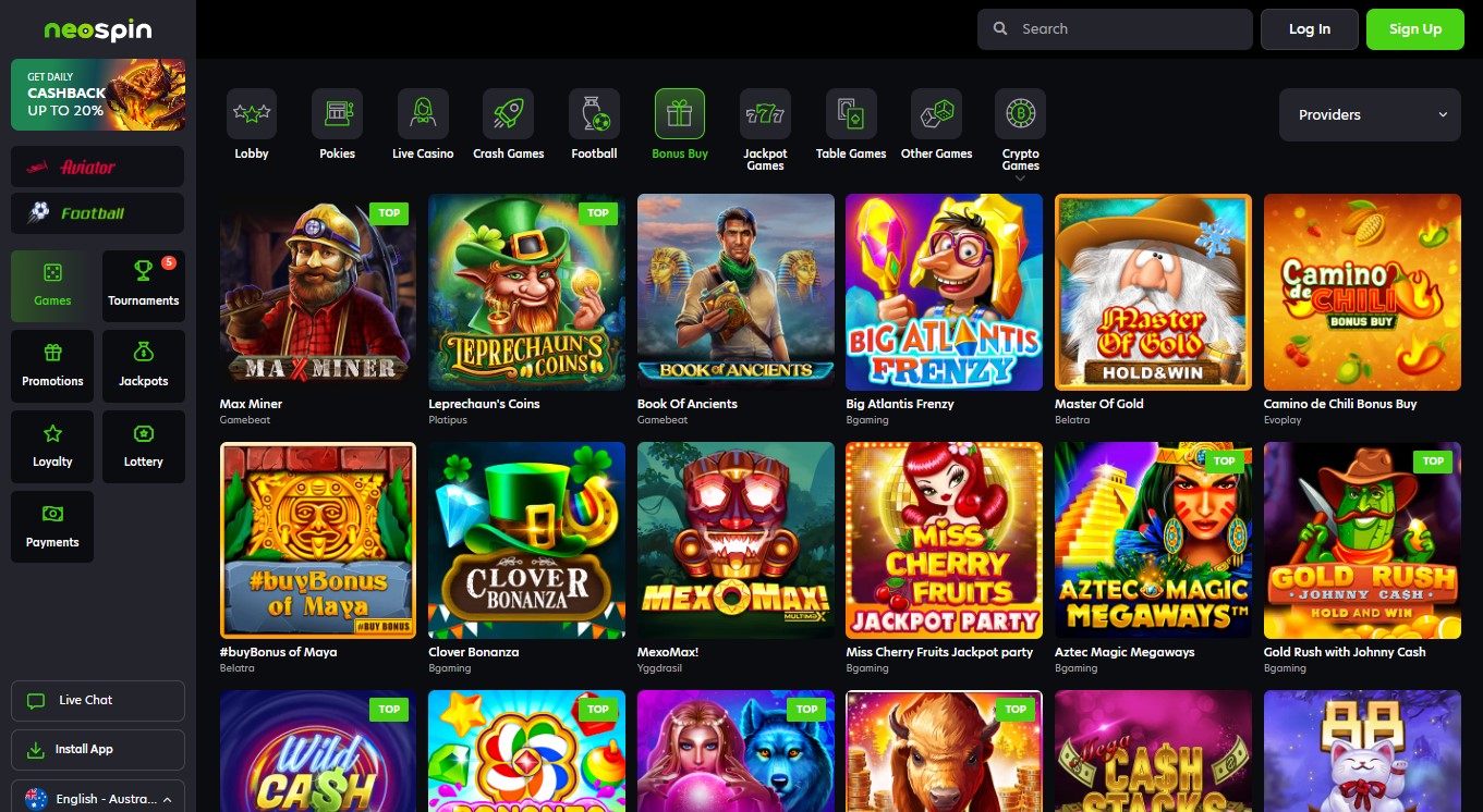 Neospin Bonus buy pokies variety