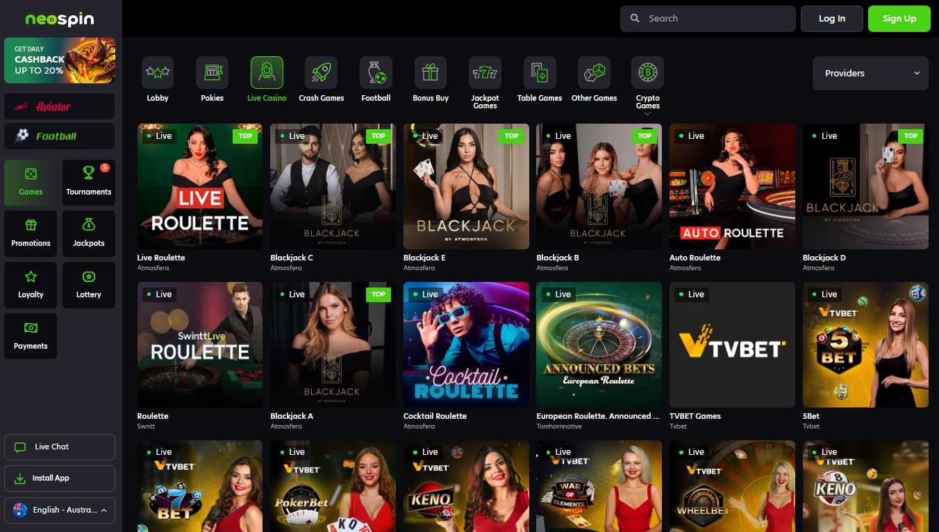 Neospin Live casino games